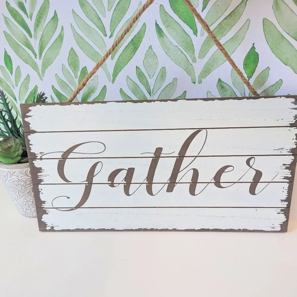 Gather Fall Thanksgiving Sign Wall Hanger Rustic Farmhouse 16